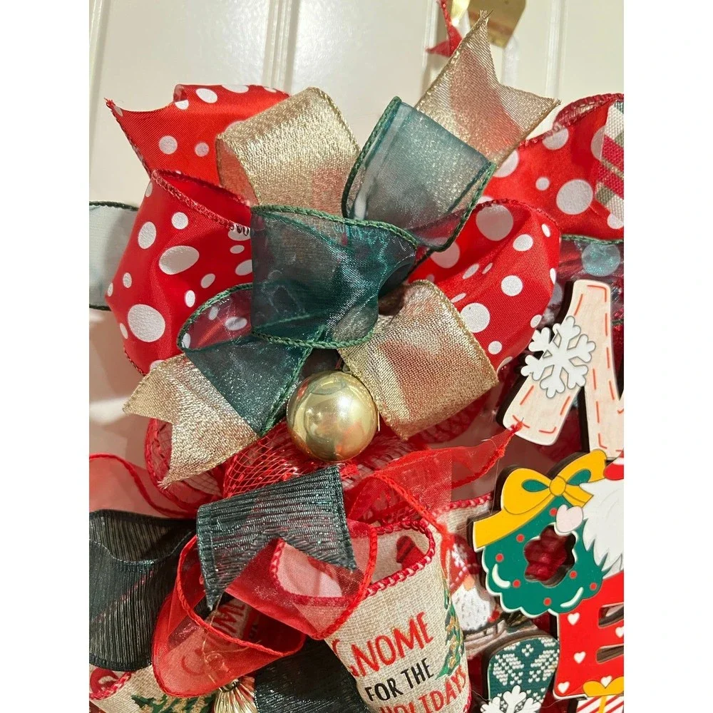 Handmade 13 inch Christmas NOEL Gnome Ribbon Wreath MW3